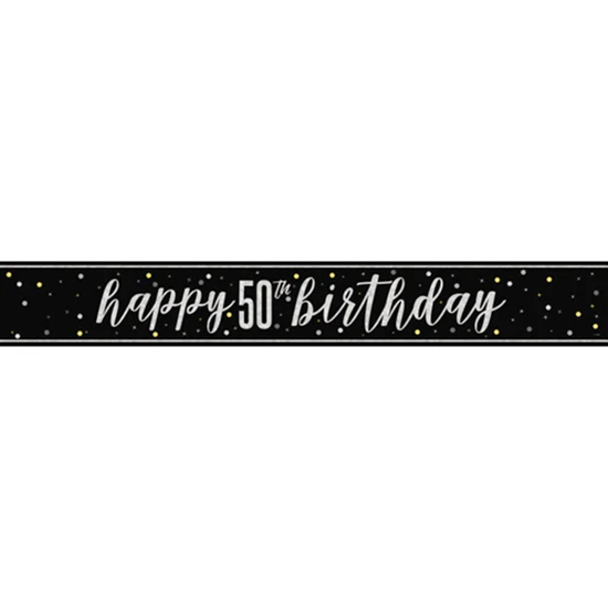 Happy 50th Birthday Black Silver 9ft foil Banner Party Decoration Age 50