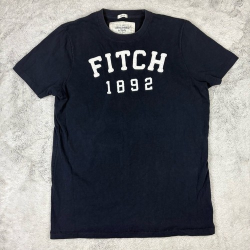 Y2K Abercrombie & Fitch Hombre L Músculo Manga Corta "Fitch" Spellout Azul Marino