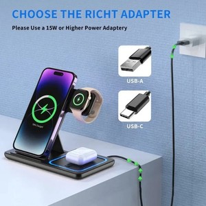 3 in 1 Foldable Wireless Charger Station for iPhone Watch AirPods 15W