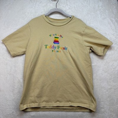 Teddy Fresh Graphic Logo T Shirt Beige Streetwear Crewneck Cotton Mens XS