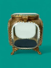 Glass Trinket Box with Ornate Metal Trim and Hinged Lid – 3.5 x 3.5 x 4.3 Inches