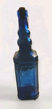 Cobalt Blue Flash Glass Cathedral Style Bottle  With Cork Top Vintage 12" Tall