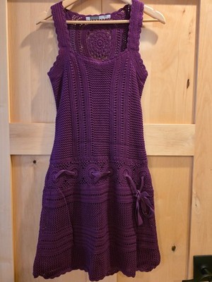Athleta Sundress Plum Size S 100% Cotton Lined Bohemian Crochet Style