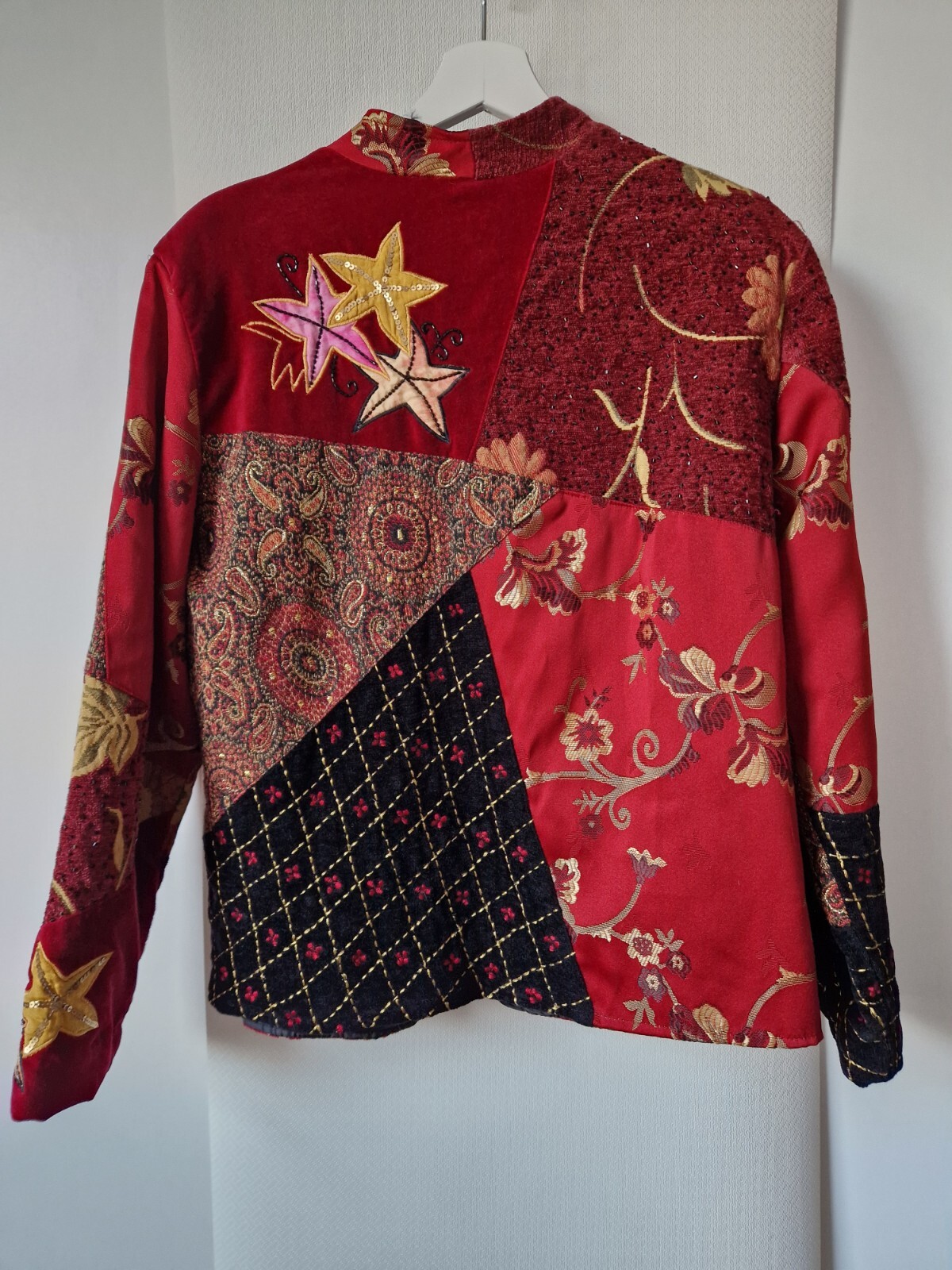 Indigo Moon Red Velvet Patchwork Jacket Size L Sa… - image 7