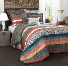 Lush Decor Boho Stripe Comforters Turquoise/ Tangerine 7 Piece Set Full/ Queen
