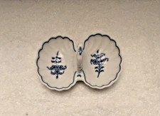 Vintage Czech Porcelain Salt Cellar With Blue Floral Decor