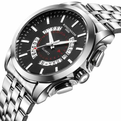 KINGNUOS Luxury Sport Quartz Watch Stainless Steel Men's Wristwatch