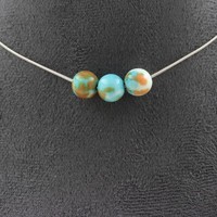 Halskette 3 Perlen Jaspis Blau Orange 8 Mm. Kette Aus Edelstahl Halskette Fem