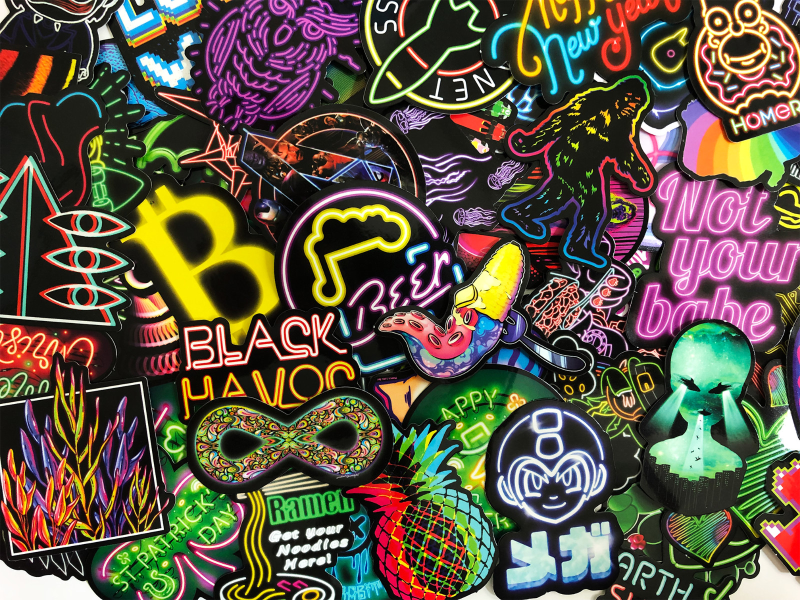 75 Colorful Neon Light Style Skateboard Bike Bicycle Stickers Lot Decal Bomb