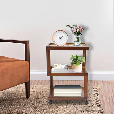 End Table 3-Tier Wood Nightstand End Table for Small Spaces with Open Storage