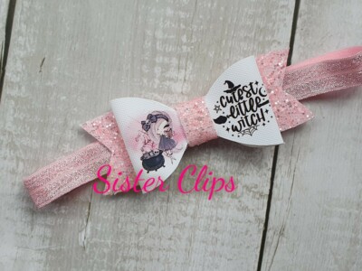 Halloween Baby Girls pink cutest Little witch bow Soft Elastic