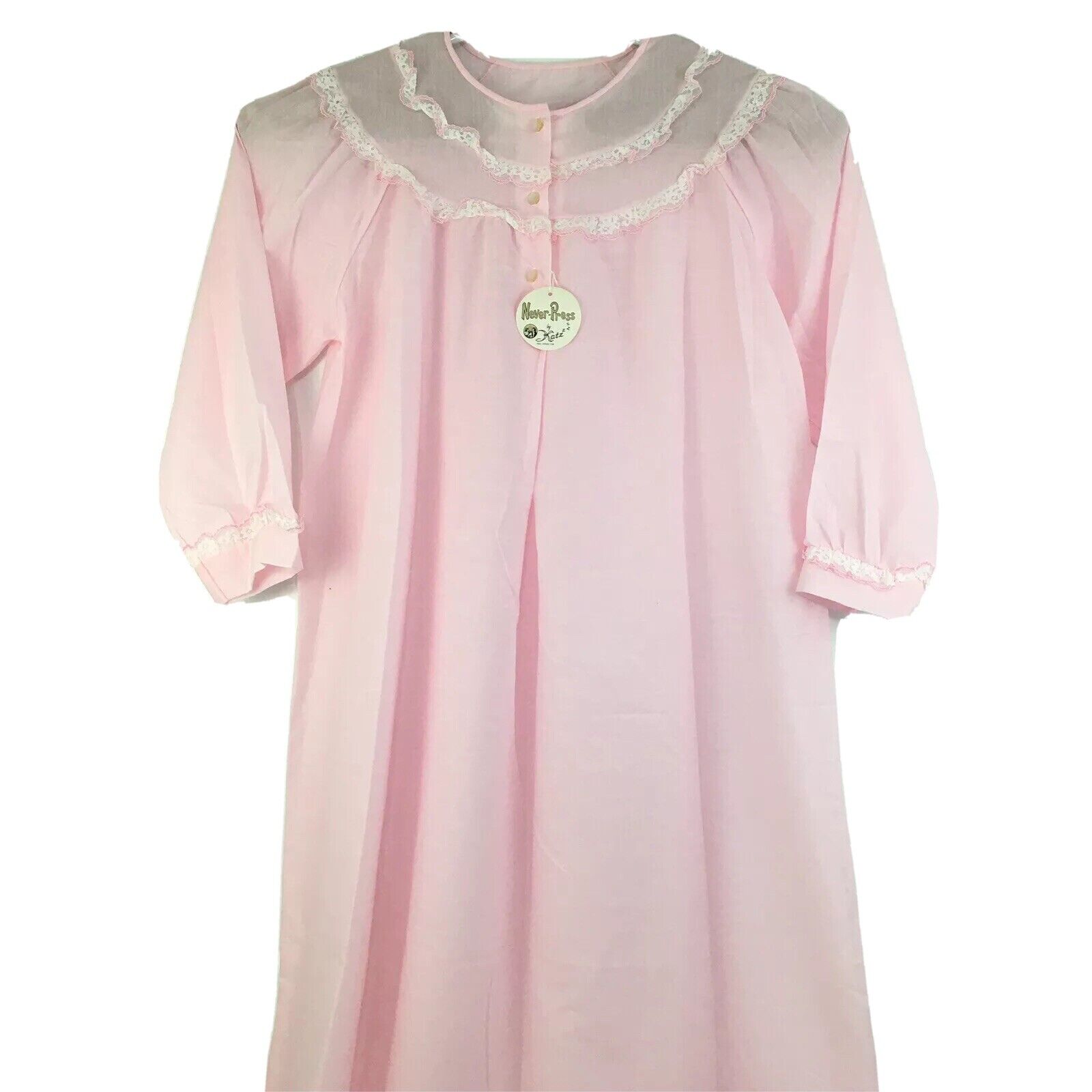 Vintage Katz Never Press Pink Womens Long Gown Nightgown Large L
