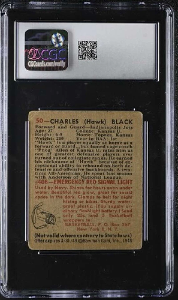 1948 BOWMAN #50 CHARLIE BLACK CGC 2.5 GOOD+ HIGH NUMBER 4219 - Image 2 of 2