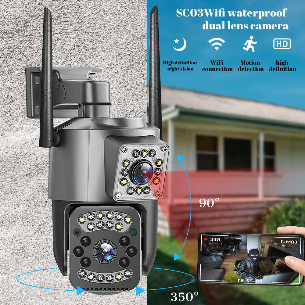 Dual Lens Security Camera Wireless 4MP HD WiFi IP PTZ Home Outdoor CCTV IR Cam