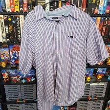 Chaps Striped Dress Shirt Purple Blue White Button Up Size XL