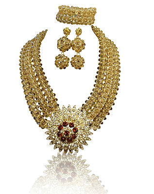 Champagner Kristall Gold Afrikanische Perlen Schmuck Set