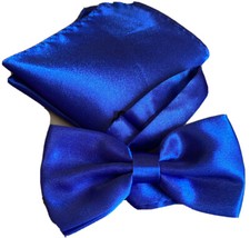 Bow tie and Pocket Square Set Satin Blue Color