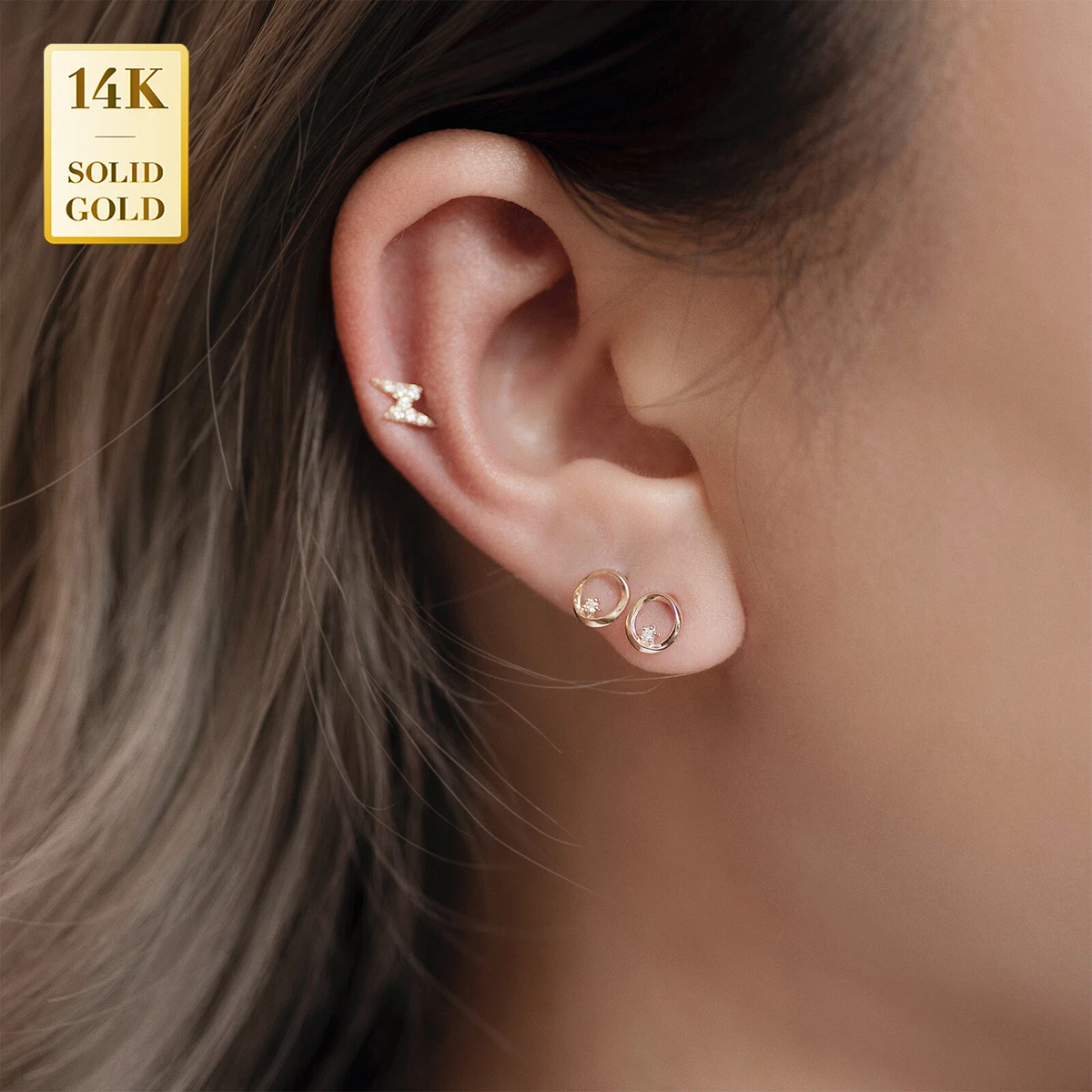 Tragus Piercing Jewelry, 14ct Solid Gold