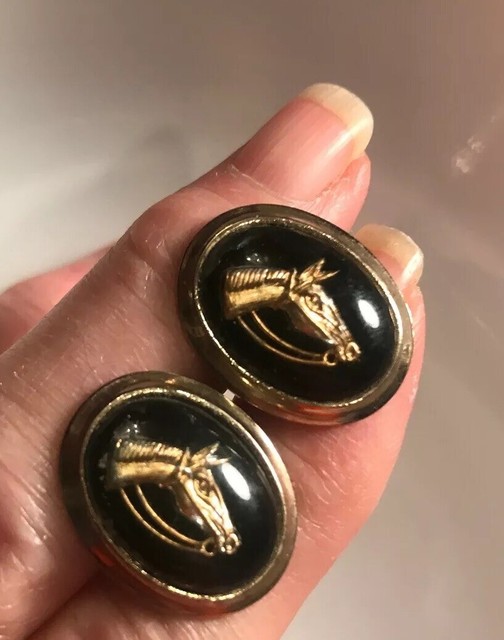 VINTAGE HORSE HEAD DOMED CUFFLINKS GOLD TONE EQUINE CUFF LINKS eBay