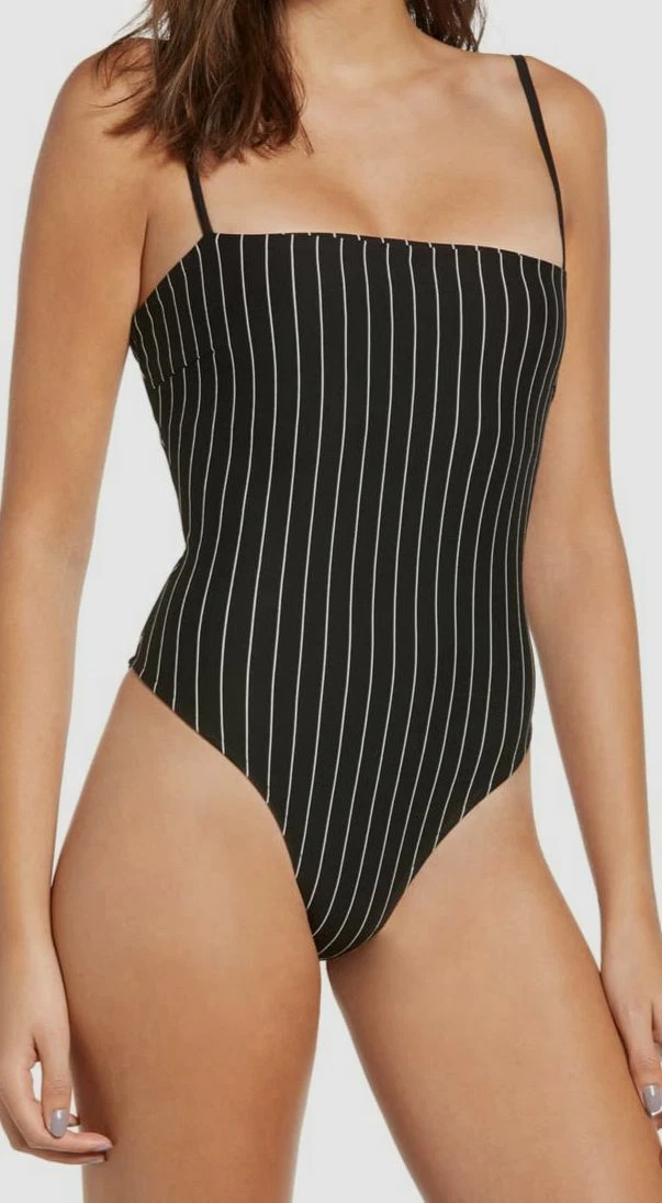 $130 Tiger Mist Women Black White Anouk Pinstripe Straight Neck