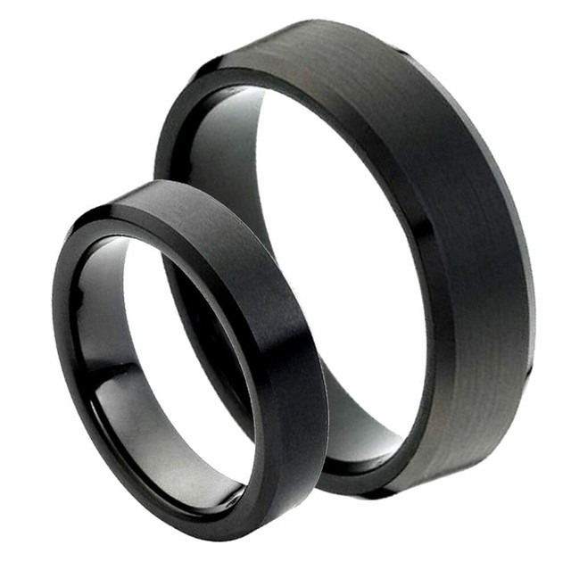 Men & Women 8MM/6MM Tungsten Carbide Black Brushed Center ...