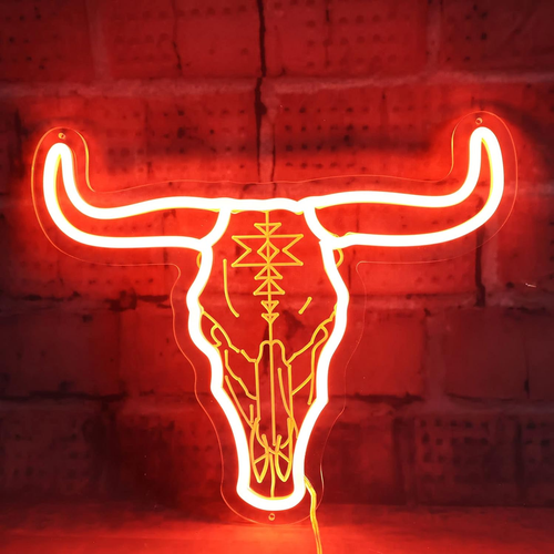 Longhorn Bull Skull Neon Sign for Cowgirl & Cowboy, Texas Long Horn Cow Skull He - Picture 11 of 11
