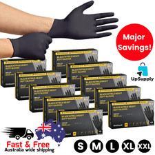 10xBlack Nitrile Gloves - Heavy Duty, Powder-Free, Chemical & Puncture Resistant