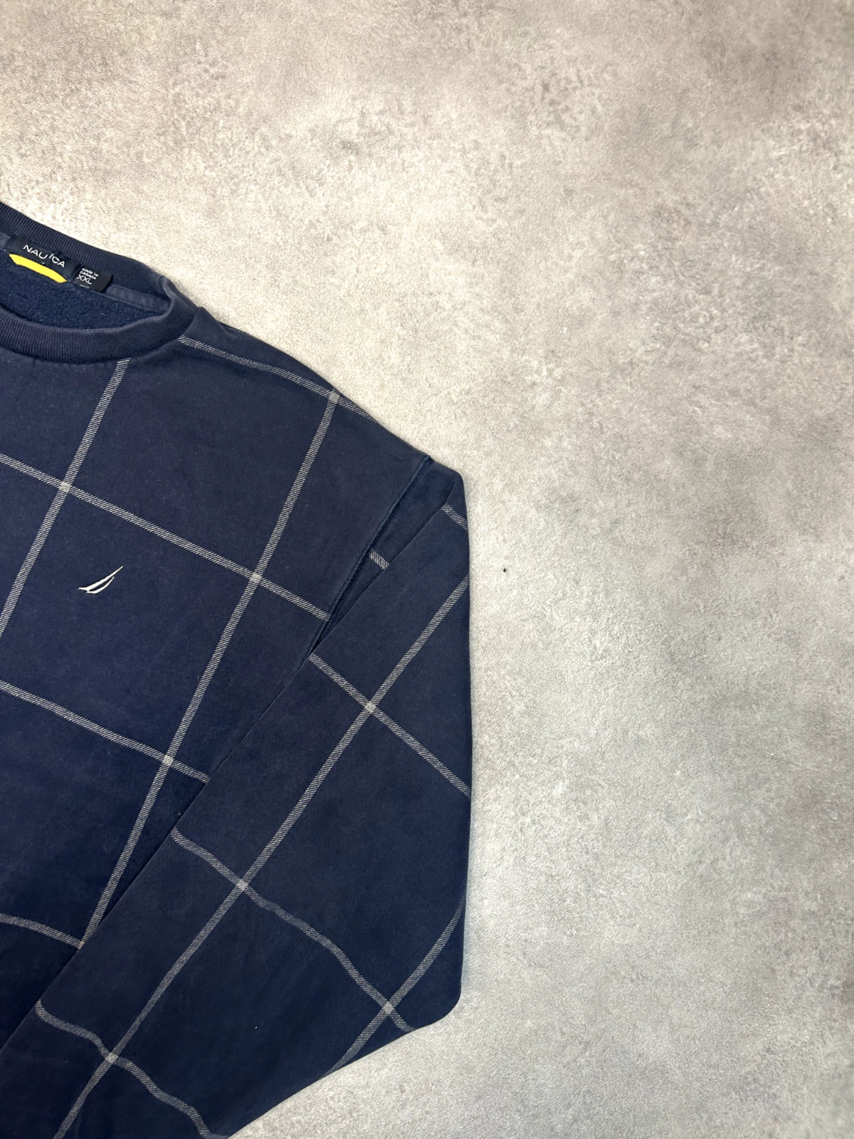 Nautica Sweater Mens Y2K Pullover Check Crew Neck Sailing Sweater, Blue, 2XL image 2