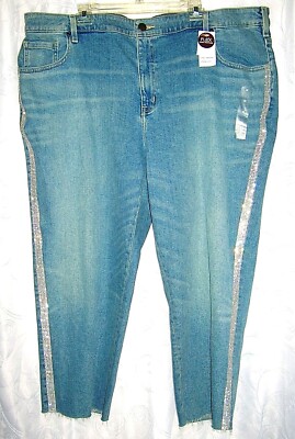 Lane Bryant Women Jeans 26 4X Blue Denim Cutoff  Diamond Glamor Bling Raw Hem