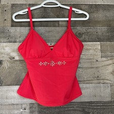 St. Johns Bay Womens Size 10 Tankini Swim Suit Top Red With Bling Padded No Wire