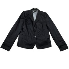 Talbots Blazer Jacket Womens 12 Black 3 Button Office Career Stripped Lining