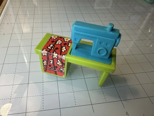 Vintage Fisher Price Little People Dollhouse Sewing Machine Green & Teal