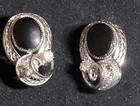 VTG AM LEE STERLING SILVER BLACK STONE FILIGREE SCREW BACK EARRINGS #O1 — photo 5