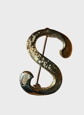Gold-Tone Letter "S" Brooch Pin Vintage Textured Finish 1" Long