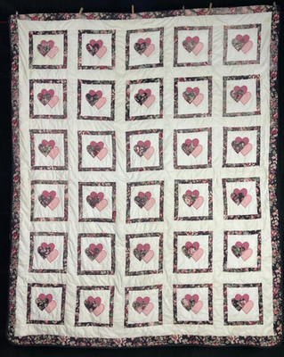 Vintage Handarbeit schöne drei Herzen Muster Multicolor Quilt 98,8x81,8 Zoll
