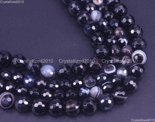 Faceted Black Stripe Agate Gemstone Round Ball Beads 6mm 8mm 10mm 12mm 15.5"