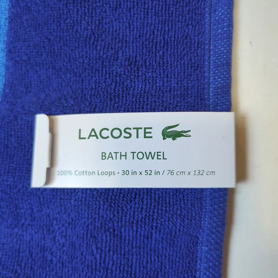 Nova toalha de banho Lacoste 100% algodão azul 30x52 pol. Logotipo bordado de crocodilo  - Imagem 3 de 4
