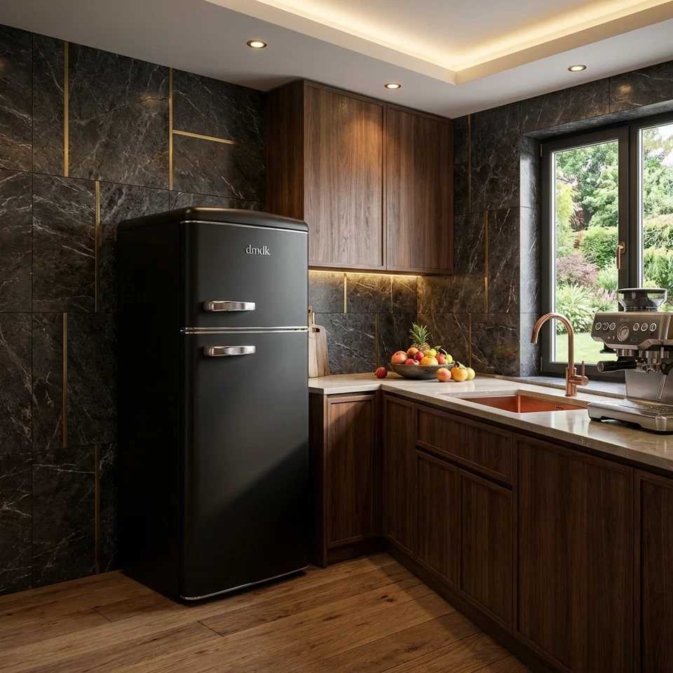 DMDK DKB2 Retro-Kühlschrank mit Gefrierfach, freistehend, schwarz und cremefarbe - Bild 4 von 4