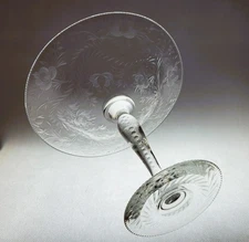 Antique Wheel Cut Lead Crystal Compote 8.5" Floral Design c.1915 Pairpoint Style