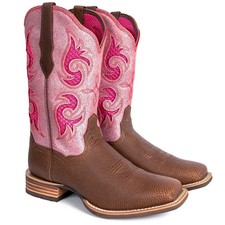 PLT203609 Women's Western Cowgirl Boots - Full Grain Leather, Square Toe