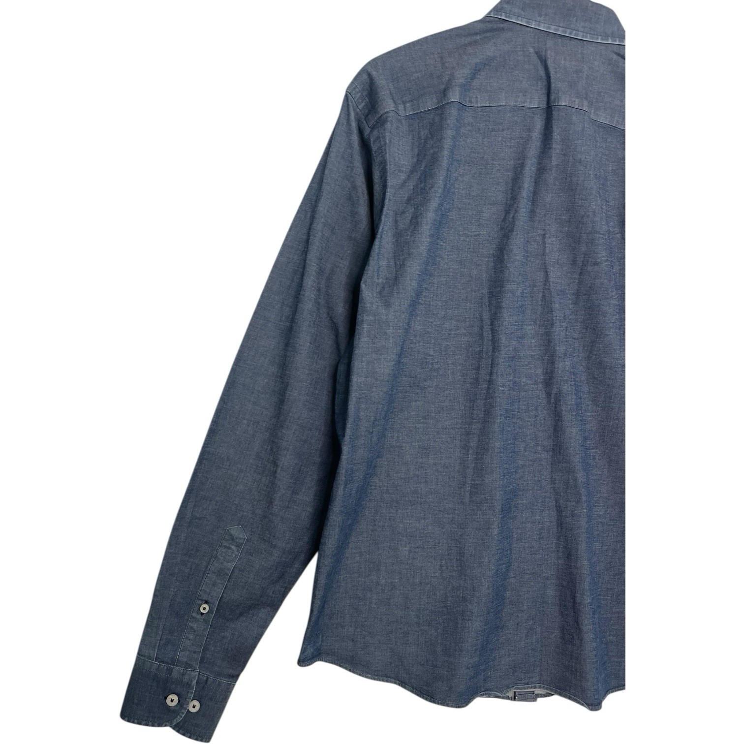 Untuckit Shirt Mens Large Blue Slim Fit Chambray Button Up Casual Modern Classic