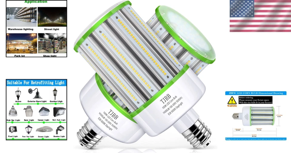 Super Bright 100W E39 LED Corn Bulb - 2 Pack, 5000K, IP64 Rated for Outdoors - Image 2 of 4