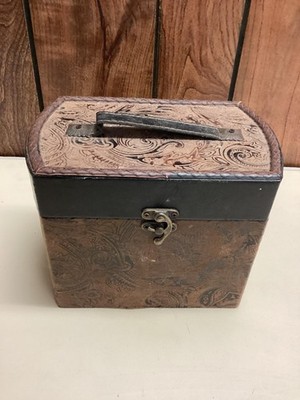 Paisley Brown Decorative Storage Box Medium Curved Lid Handle Rustic Home Decor