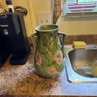Roseville Art Pottery Green & Pink Floral Ceramic Vase with Handles