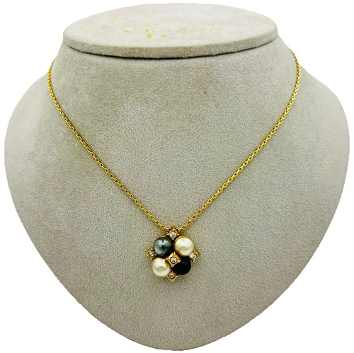 Collana vintage DIOR perle artificiali cristallo placcato oro girocollo gioielli circa 39 44 cm.