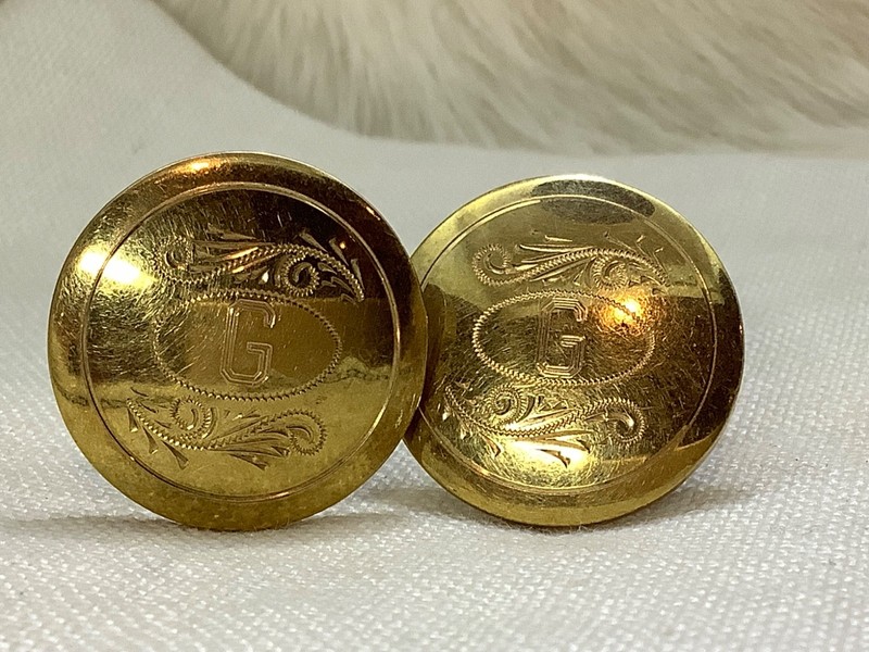 VTG Estate 12K GOLD FILLED Cuff Links Etched Western Design Initial G Monogram
