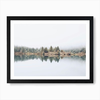 Waldsee Reflexion Kunstdruck gerahmt Wandbild Poster Leinwanddruck Bild