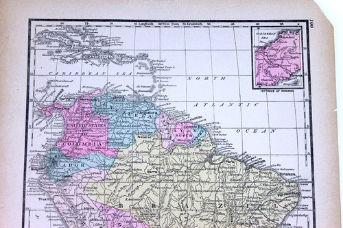 1890s Map of South America Full Color Lithography 14 x 22 Tunison's Toned Paper - Picture 3 of 5
