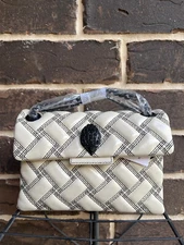 NWT Kurt Geiger Mini Small Kensington Natural Leather Shoulder Bag black white