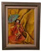 Vintage Original Oil Painting Japnese Geisha Doll Jean B. Egan Artist